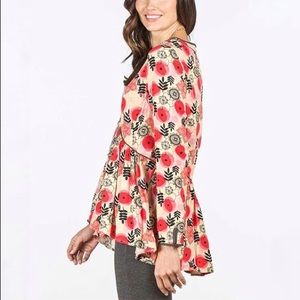 Matilda Jane Womens Mistletoe Magic Tunic Blouse Pink Floral Long Sleeves Small